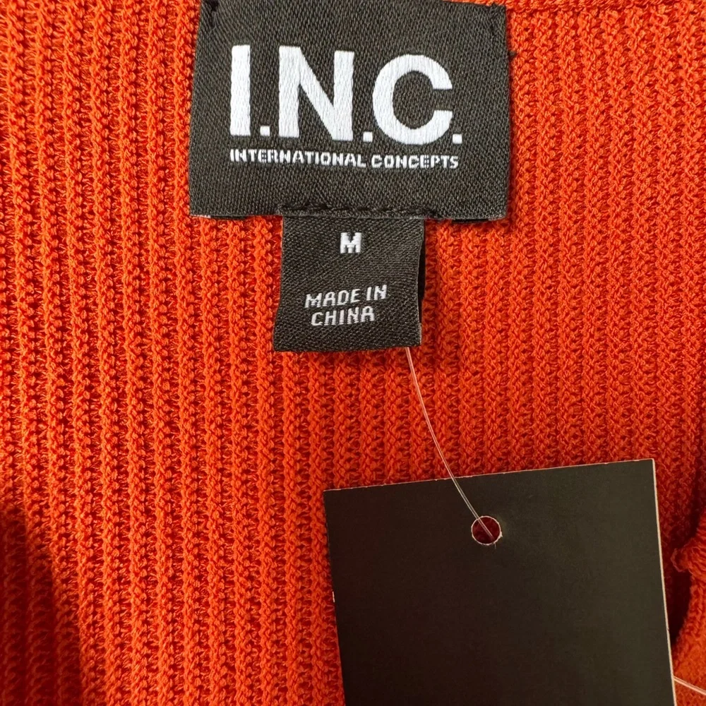 INC International Orange Sleeveless Ribbed Polo Sweater Top Size Medium NWT